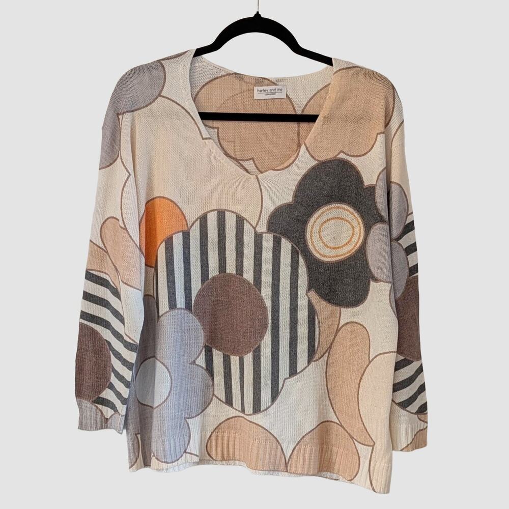 Made in Italy Abstract Floral Lightweight Sweater L Viscose Artsy Print